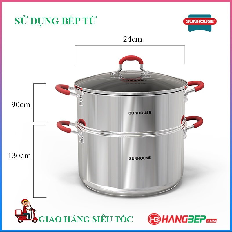 Bộ nồi xửng inox 5 đáy SUNHOUSE SHG507 - Sử dụng bếp từ