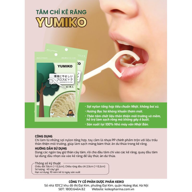 Tăm chỉ nha khoa ECO YUMIKO hàng Nhật. chải kẽ răng, chăm sóc răng đúng chuẩn gói 40 que