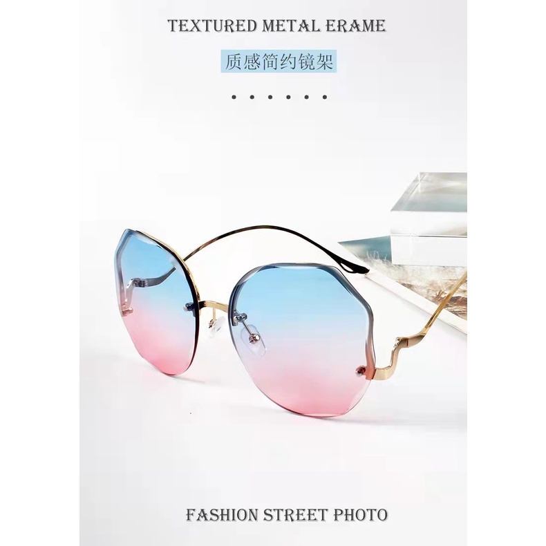 Kính mát gọng cong kim loại tròng màu gradient chống tia uv400 thời trang cho nữ