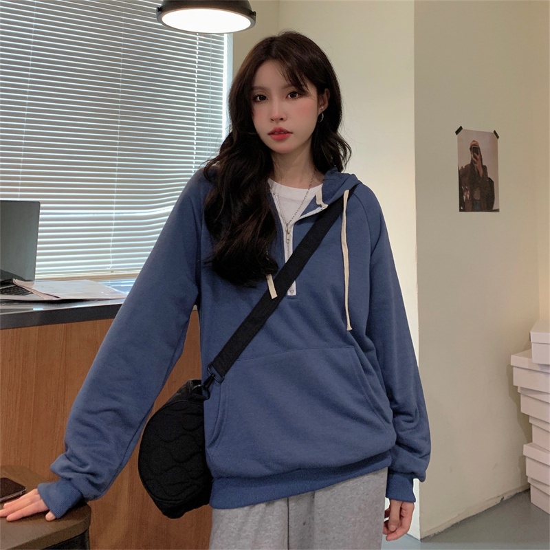 Áo hoodie dài tay phối khóa kéo cá tính trẻ trung