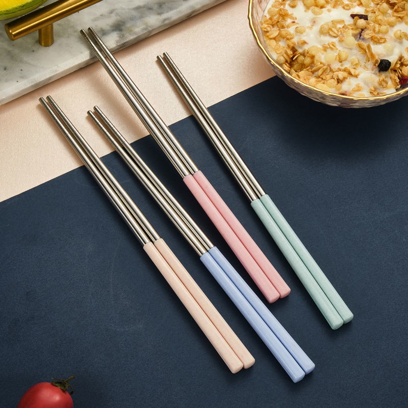 23cm Set 4 đôi đũa inox màu sắc xinh xắn