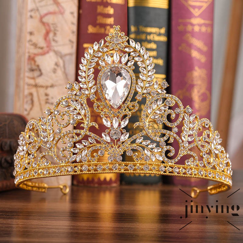 GETNOIVAS Vương miện kim loại đính đá giả phong cách retro sang trọng cho cô dâu
