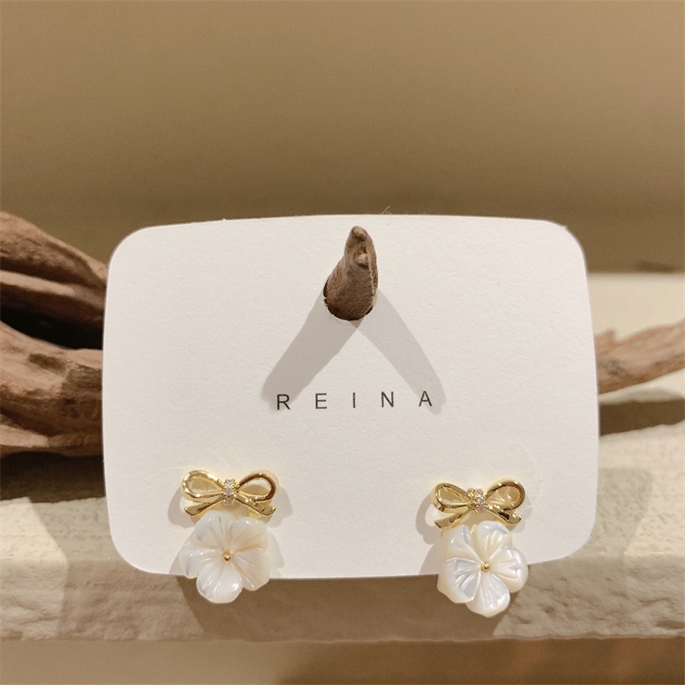 Bông Tai Mạ Bạc 925 Hình Nơ / Bông Hoa / Vỏ Sò Thời Trang Xinh Xắn Cho Nữ