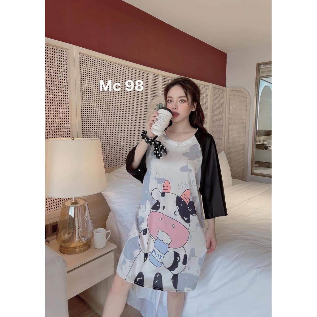 Váy ngủ nữ lụa, váy ngủ lụa latin mặc mùa hè cực mát, váy ngủ hình thú siêu xinh và đáng yêu | BigBuy360 - bigbuy360.vn