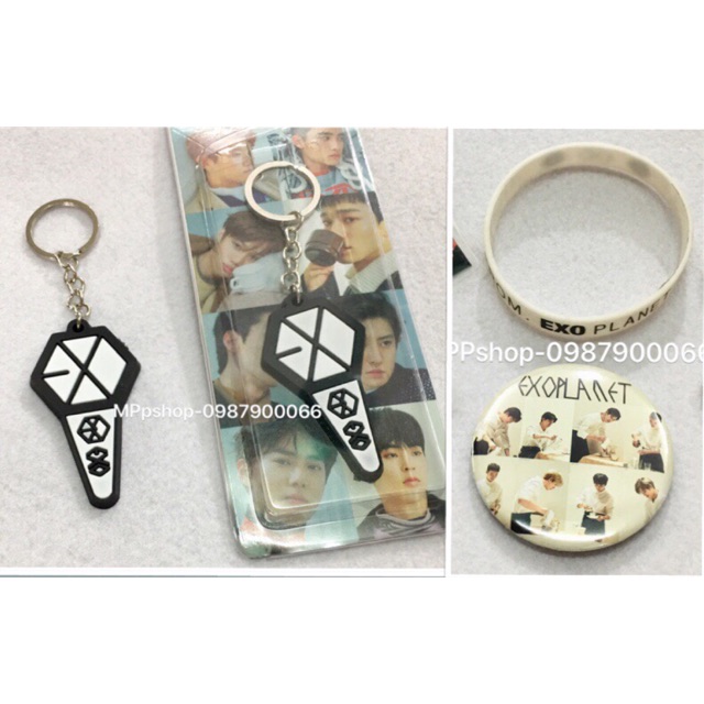 1 móc khoá cao su dày cao cấp , 1 vòng tay , 1 huy hiệu EXO