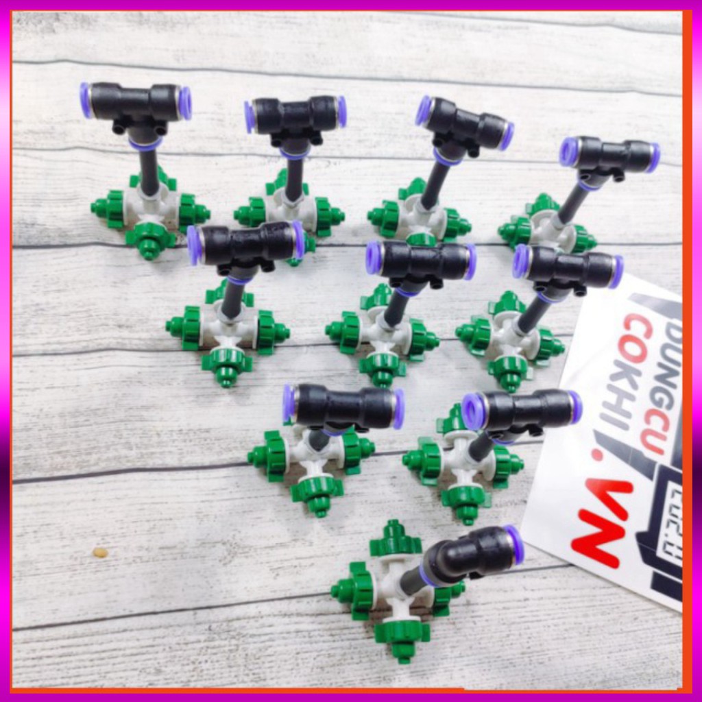 10 Béc phun sương 4 tia, kèm kết nối nhanh ống 8mm dùng tưới cây, tưới lan