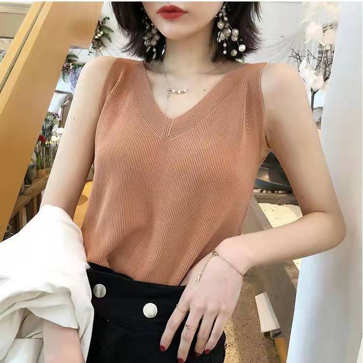 Áo Len Không Tay Cổ Chữ V Dáng Rộng Thời Trang Mùa Hè Dễ Thương Dành Cho Nữ