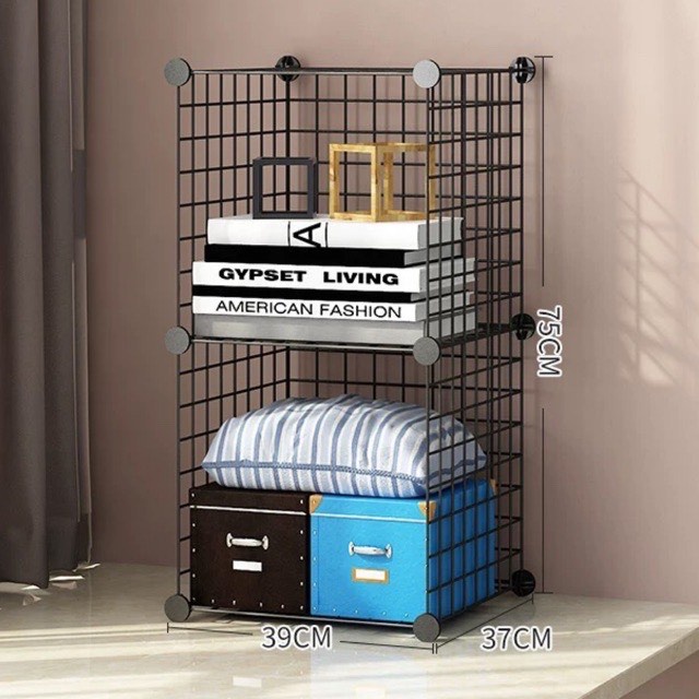 Kệ lắp ghép 2 ô bằng lưới sắt sơn tĩnh điện - đa năng tự lắp ghép (chịu lực tốt )