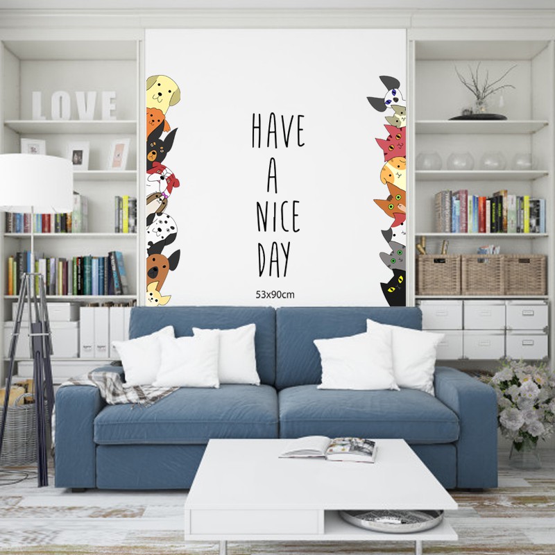 Decal Dán Tường Hình Thú Cưng Lấp Ló 2 Bên | Decal Dán Tường Trang Trí Phòng Ngủ Cho Bé