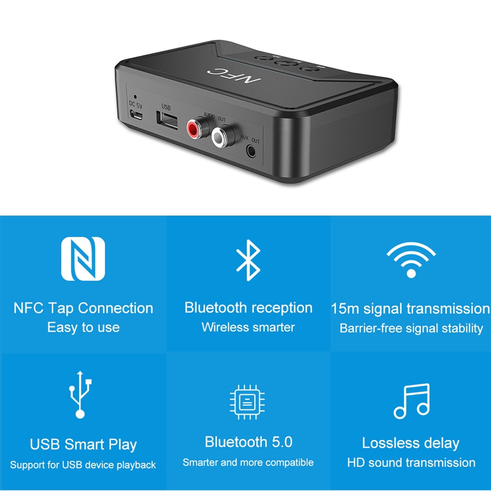 Thiết bị thu âm thanh BT200 NFC Bluetooth 5.0 không dây RCA giắc 3.5mm cho loa ô tô chất lượng cao