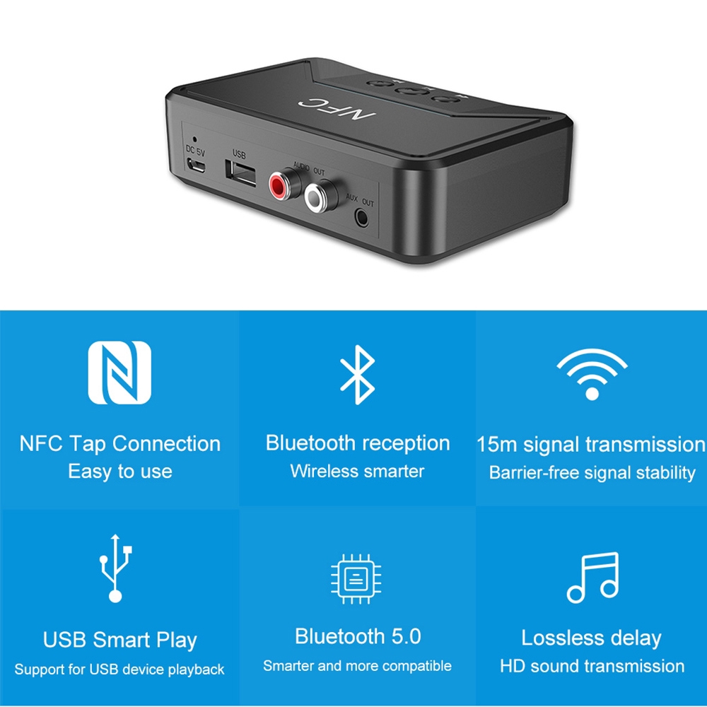 Thiết bị thu âm thanh BT200 NFC Bluetooth 5.0 không dây RCA giắc 3.5mm cho loa ô tô c