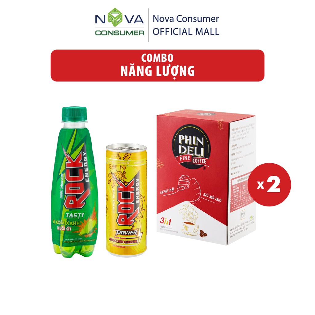 Combo Năng Lượng (Cà Phê Hòa Tan PhinDeli 3in1, Nước tăng lực Rock Energy Tasty, Nước tăng lực Rock Energy Power)