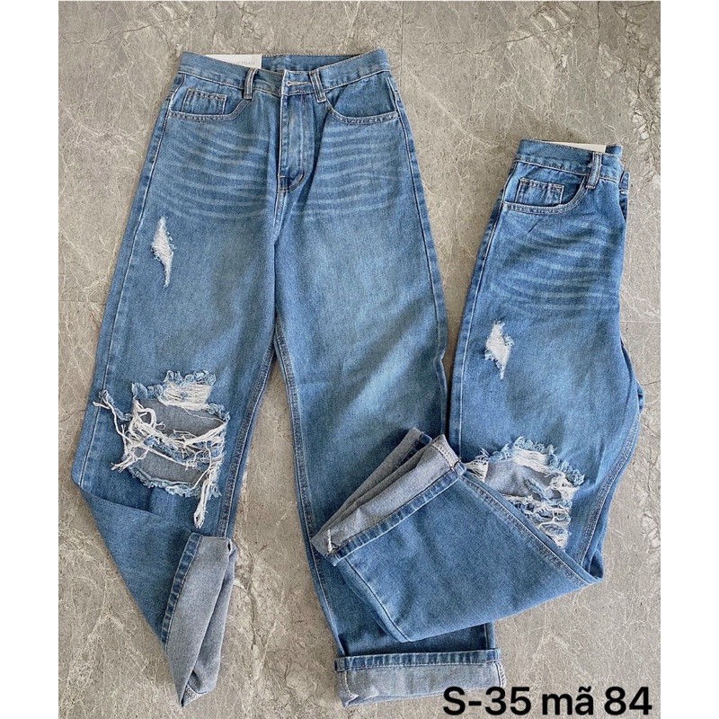 Quần jean baggy nữ rách ống suông rộng kiểu quần bò baggy rách hàng VNXK bigsize MS84 2KJean