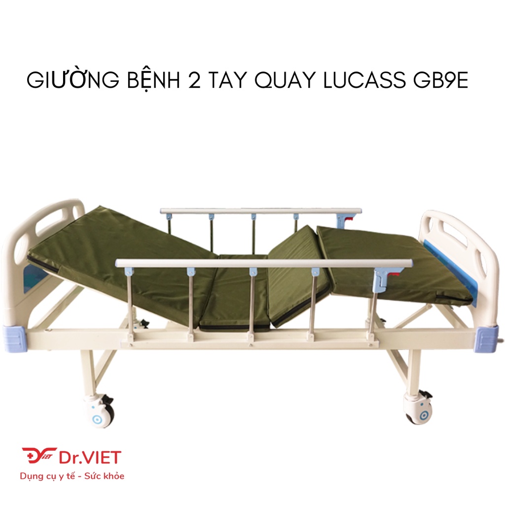 Giường bệnh 2 tay quay LUCASS GB-9E - Chính hãng , thương hiệu Mỹ - Thiết kế chắc chắn, an toàn khi sử dụng - 2 tay quay
