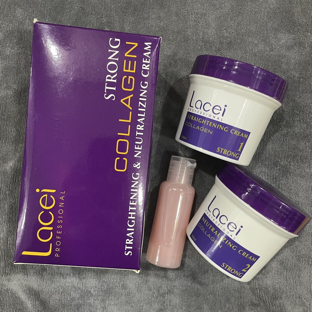 Combo Thuốc duỗi ép tóc tại nhà không cần kẹp nhiệt Lacei Collagen + Keratin Protech 200mlx2/50ml