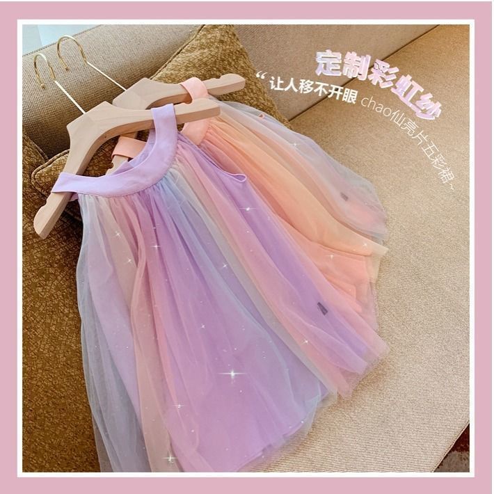 Đầm Công Chúa Hai Dây Bằng Vải Cotton Dệt Kim Thời Trang Mùa Hè Dành Cho Bé Gái