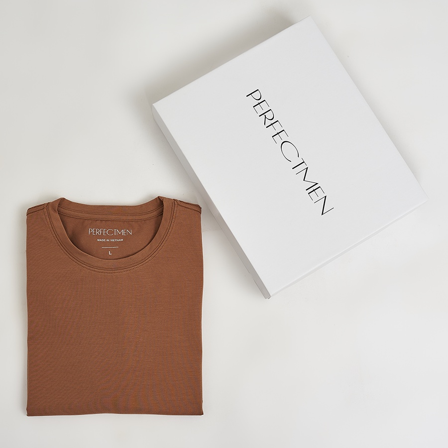 Áo thun trơn nam cổ tròn cao cấp PERFECTMEN vải cotton màu nâu mềm mịn xuất xịn co giãn 4 chiều dày dặn form regular fit