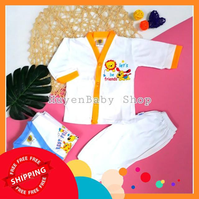 (Free ship) Set 5 bộ quần áo sơ sinh tay dài màu trắng Hello Baby cho bé từ 3-11,3kg loại đẹp