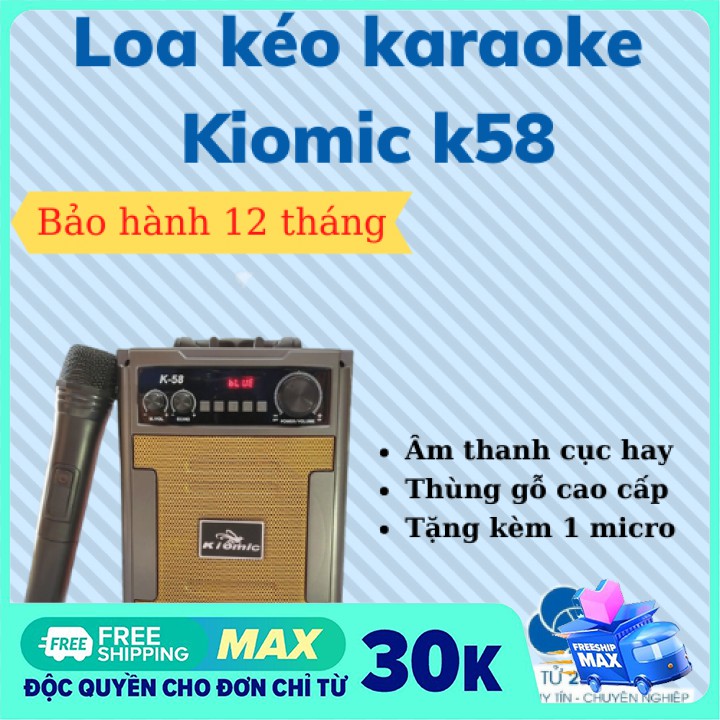 [FREE SHIP] Loa kéo karaoke bluetooth mini kiomic k58 thùng gỗ kèm 1 micro không dây-Bảo hành 12 tháng