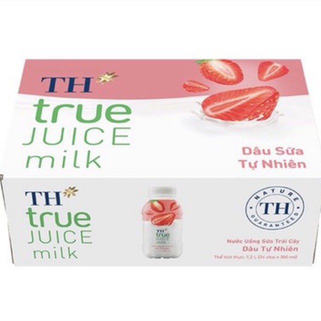 [tặng thêm 3 chai] Thùng 24 chai nước uống sữa trái cây cam/dâu tự nhiên TH true juice milk 300ml/chai