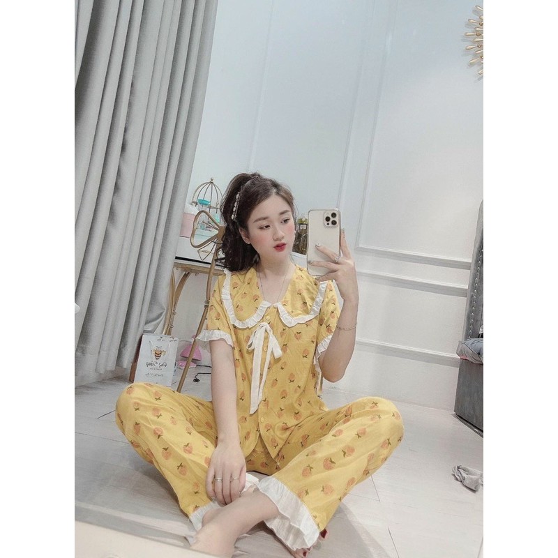 Bộ ngủ cổ bèo hoạ tiết quả dâu + tim