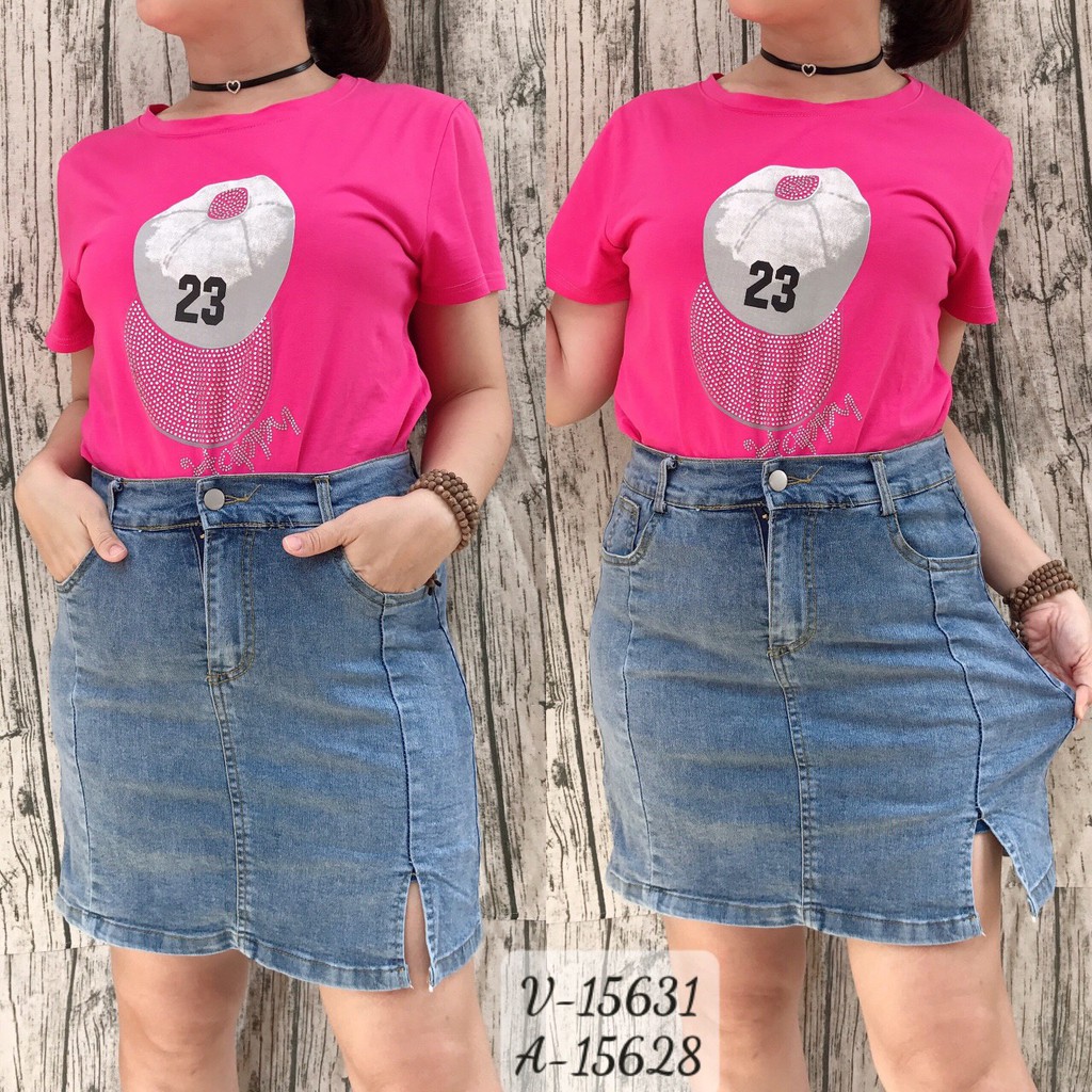 15631- XL,2x,3x,4x Váy BIG SIZE Jean Xẻ (có quần trong)