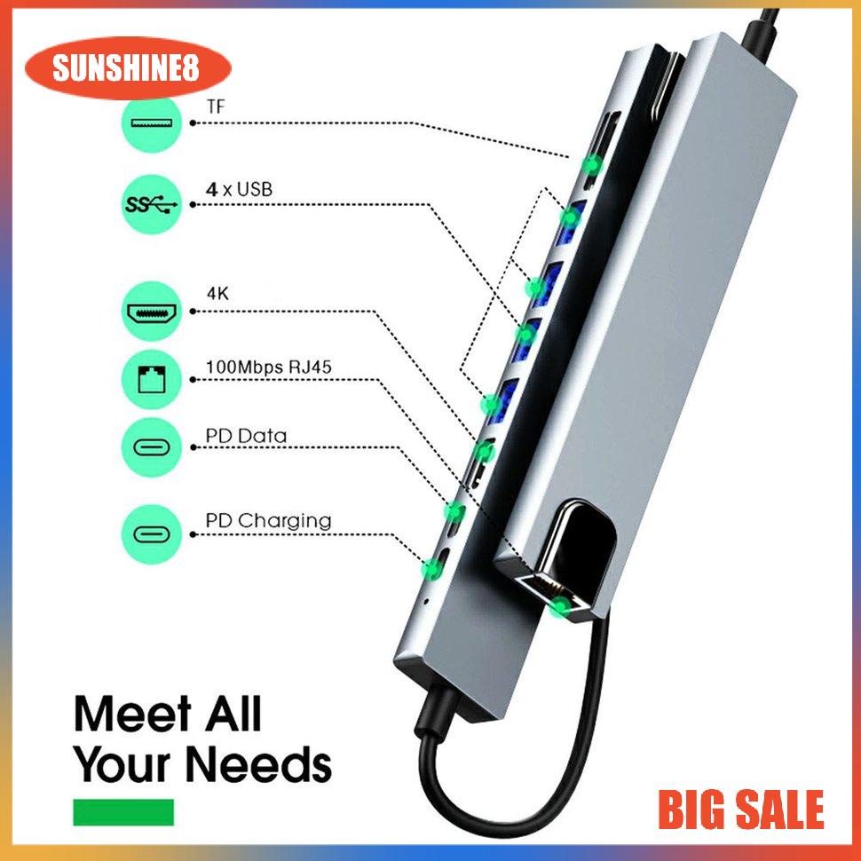 【SUN】Loại C để HDMI tương thích 100M Ethernet Card Mảnh mai khuôn mẫu mười trong một