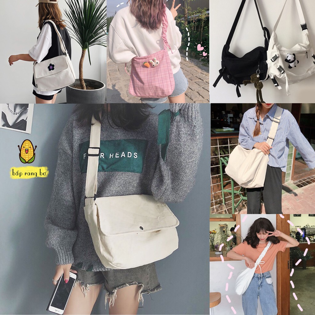 Túi đeo chéo vải canvas tote nam nữ unisex đựng sách a4 túi vải đi học đi chơi