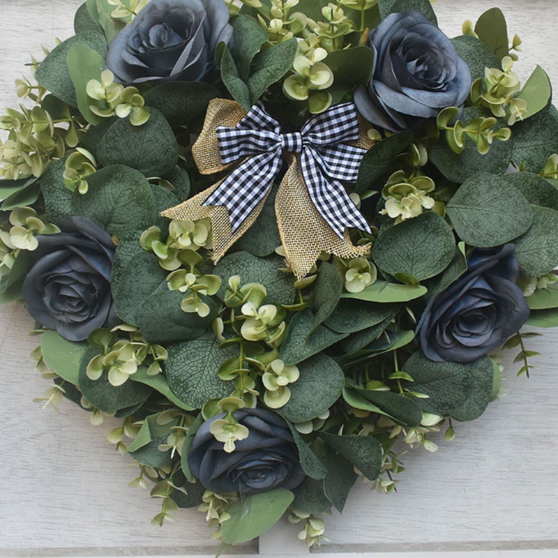 Vòng Hoa Hồng Giả Hình Trái Tim Màu Đen Bằng Vải Lanh Trang Trí Cửa Trước