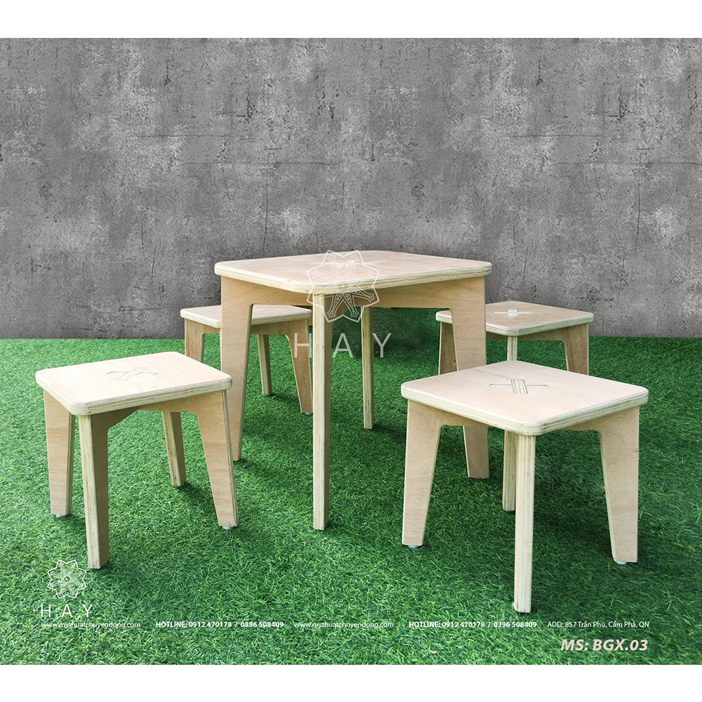 Bộ bàn ghế lắp ghép 1 bàn + 4 ghế tiện dụng đi Du lịch, Dã ngoại, coffee.. làm bằng gỗ an toàn