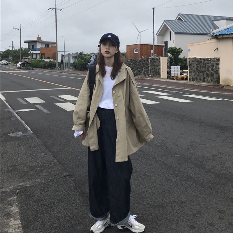 Áo khoác mỏng dáng rộng IELGY phong cách retro Hồng Kông thời trang cho nữ