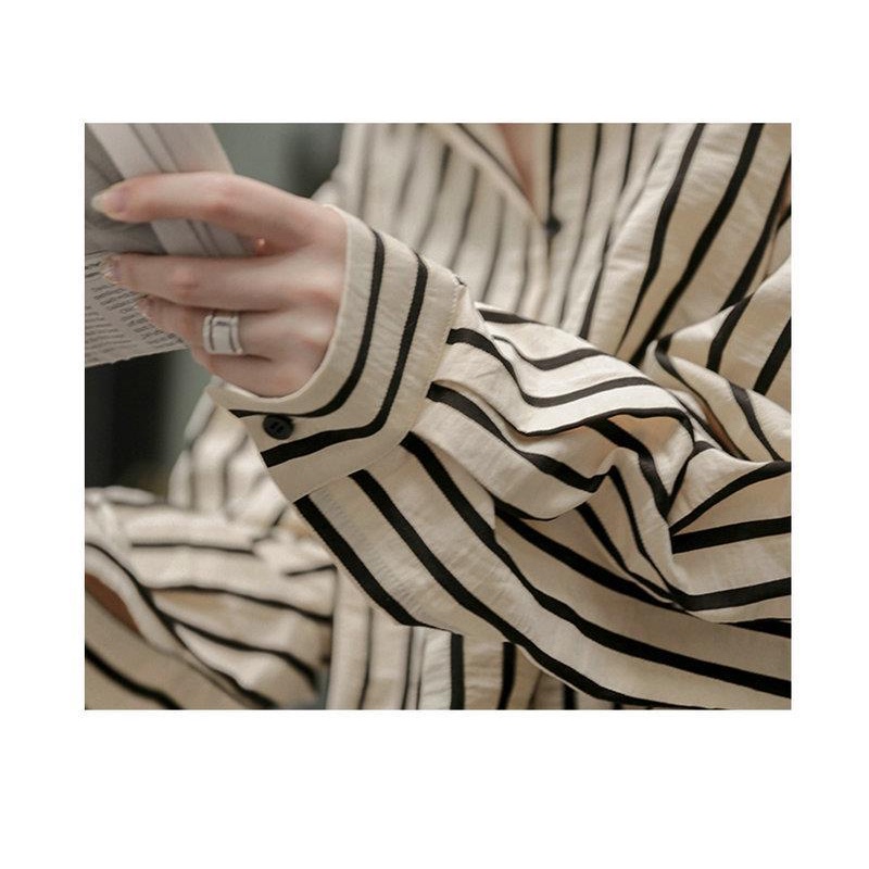 Áo Sơ Mi chiffon Tay Dài Dáng Rộng Kẻ Sọc Thời Trang Hàn Quốc Cho Nữ