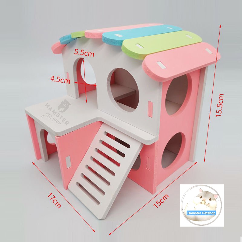 Nhà ngủ gỗ cầu vồng 2 tầng cho Hamster