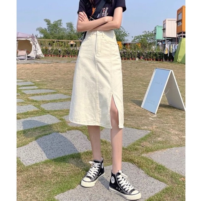 Chân váy thô dáng dài xẻ tà, chân váy dài xẻ tà cá tính [Quảng Châu cao cấp] | BigBuy360 - bigbuy360.vn