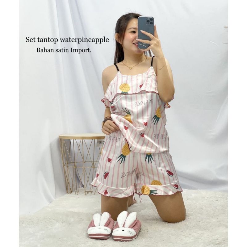Bộ Đồ Ngủ Áo Ngắn Tay + Quần Short Gợn Sóng Thời Trang Cho Nữ