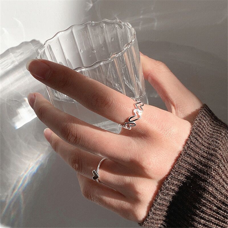 Set 2 nhẫn hở hình trái tim đơn giản phong cách thời trang cho nữ (có bán lẻ)