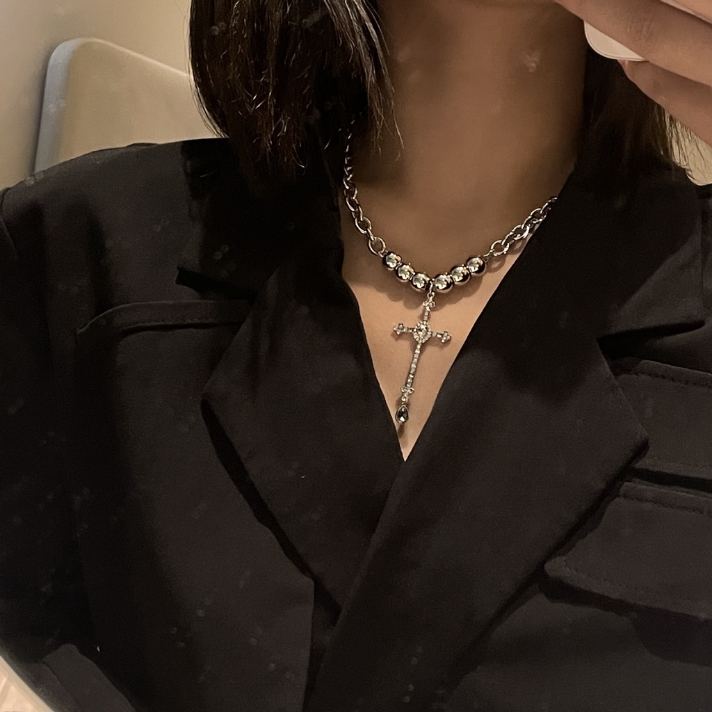 Vòng Cổ Dây Xích Mặt Kim Cương Chữ Thập Phong Cách punk Âu Mỹ Mới Năm 2021