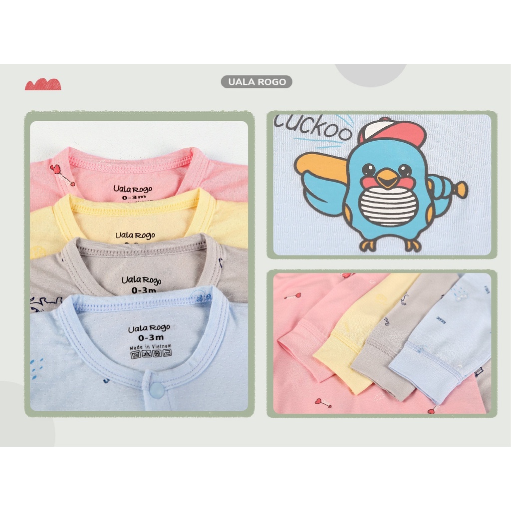 Bộ quần áo sơ sinh Ualarogo cho bé 0-9 tháng vải Modal Fabric cúc cài giữa hoạ tiết động vật dễ thương