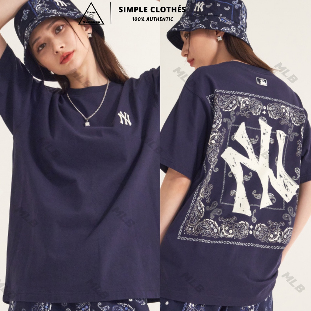 ÁO MLB PAISLEY BACK LOGO NY🔥CHÍNH HÃNG🔥T-shirt Logo NY Màu Xanh Đậm  - SIMPLE SNEAKER