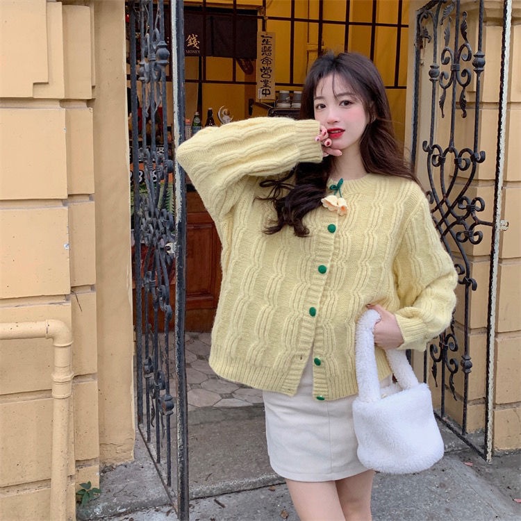 Áo Khoác Cardigan Dệt Kim Dáng Rộng Màu Tím Phong Cách Thời Trang Nhật Bản Mới