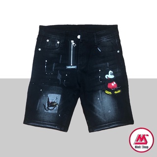 Quần bò ngố Dsquared2 Mickey khoá lệch cực đẹp 2021 - Quần Short jean