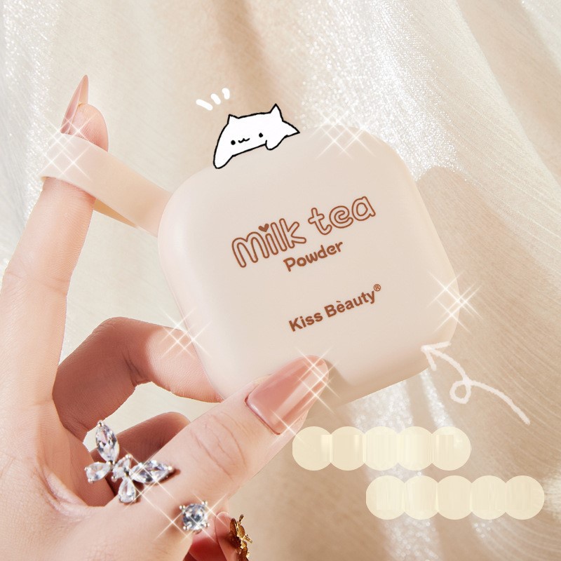 Phấn phủ kiềm dầu KISS BEAUTY, siêu che khuyết điểm mịn nhẹ tự nhiên Milk Tea Power KISS09 chính hãng nội địa Trung | BigBuy360 - bigbuy360.vn