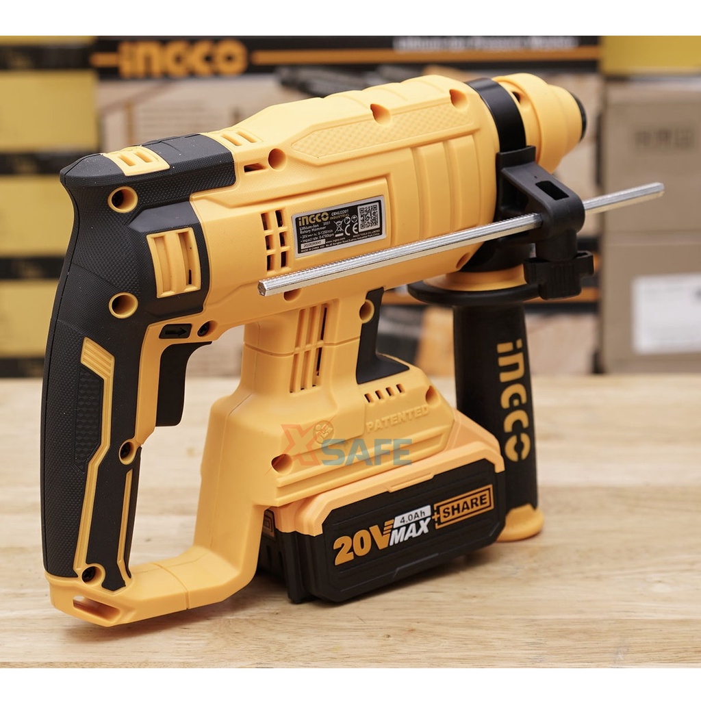 Máy khoan bê tông pin INGCO CRHLI2201 20V motor không chổi than, tích hợp đèn làm việc, chưa bao gồm pin sạc