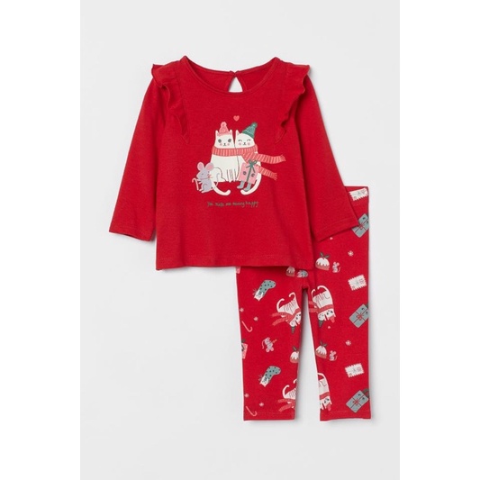 Bộ cotton dài tay Noel tuần lộc đỏ 1-6Y (có ảnh thật)