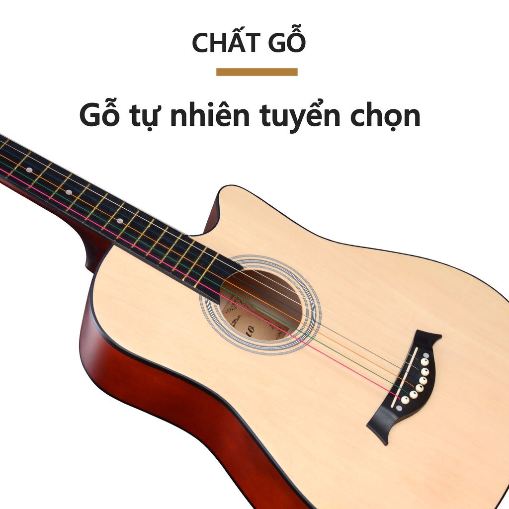Đàn guitar acoustic dành cho người mới tập chơi， 18 phím âm， Khẩu âm thanh tự nhiên và chân thật, có độ bền cao, dễ dàng