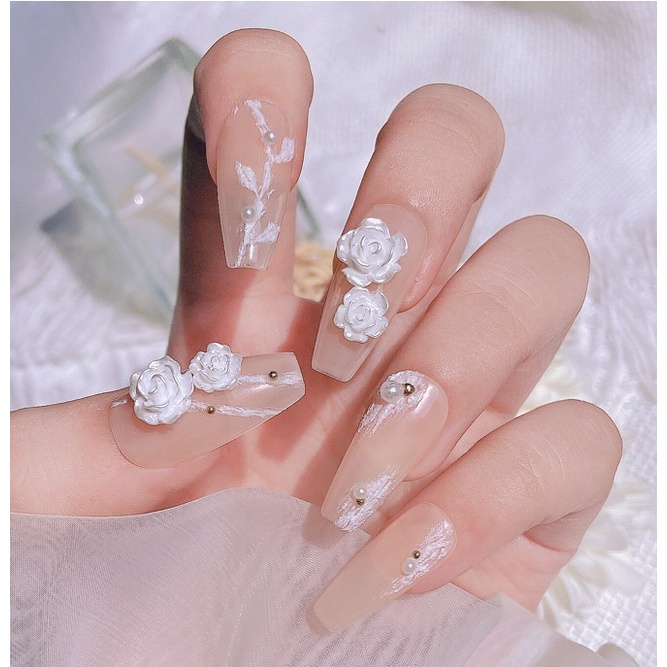 charm hoa hồng trắng trang trí nail