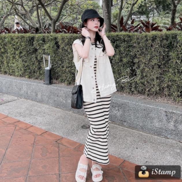 [ 𝐅𝐑𝐄𝐄 𝐒𝐇𝐈𝐏 ] SÉT NỈ XỐP VÁY KẺ NGANG BODY