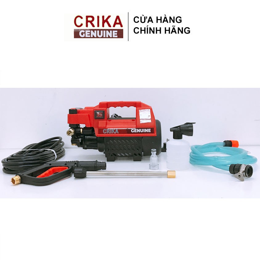 MÁY RỮA XE ÁP LỰC CAO CRIKA ĐỎ ĐỘNG CƠ LÕI ĐỒNG CÔNG SUẤT 2500W CÓ NÚM CHỈNH LƯU LƯỢNG NƯỚC VÀ CHẾ ĐỘ XẢ E