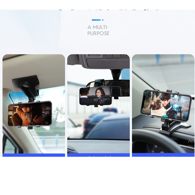 Giá đỡ điện thoại ô tô - Giá kẹp điện thoại ô tô- Taplo - Kẹp che nắng - Gương trong xe - Xoay 360 độ