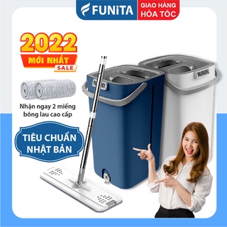 Cây lau nhà thông minh Funita, thùng lau nhà tiêu chuẩn Nhật Bản, kèm bộ lau nhà 360 độ, kích thước nhỏ gọn 20cm